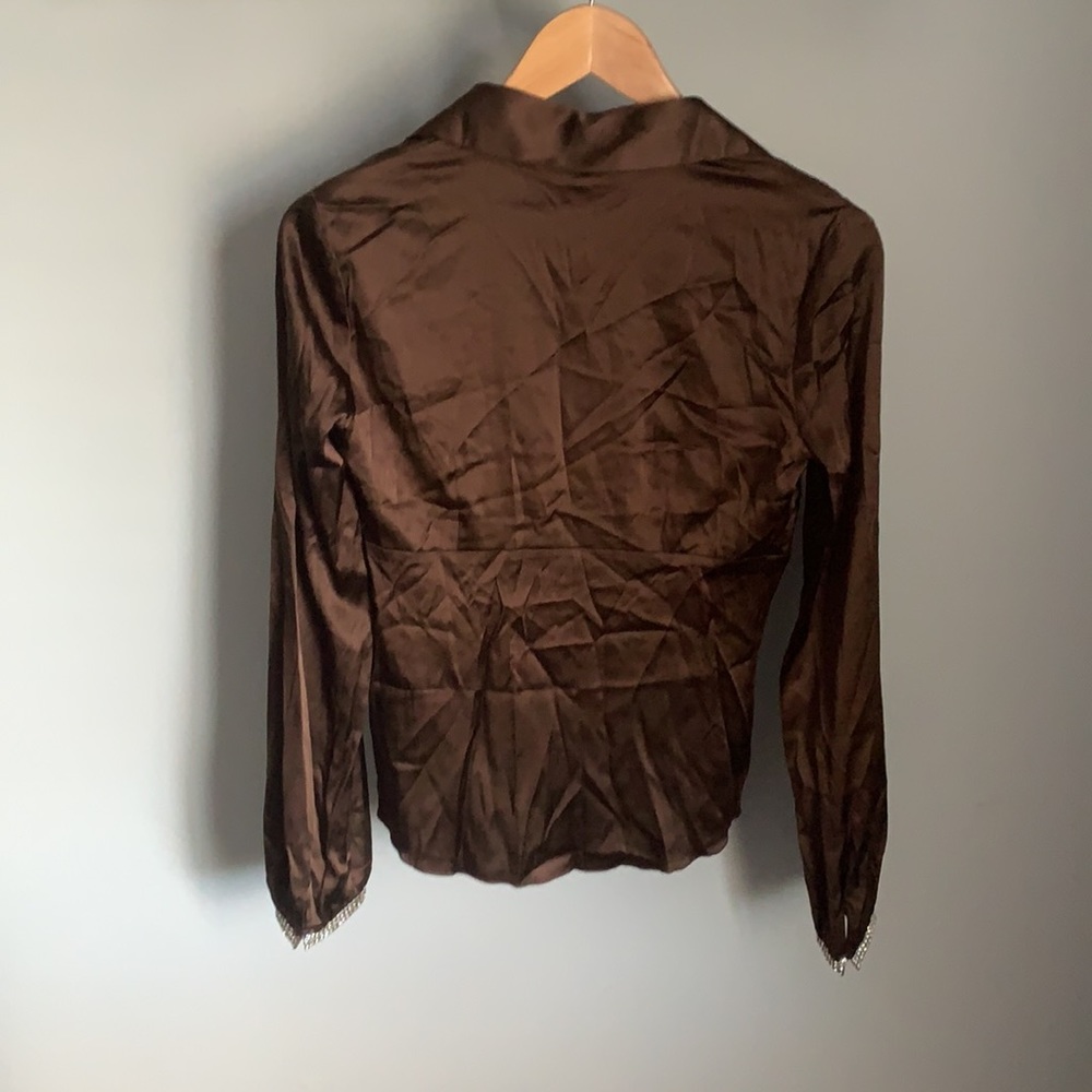 NWOT Trina Turk Satin Brown Blouse - Picture 3 of 3